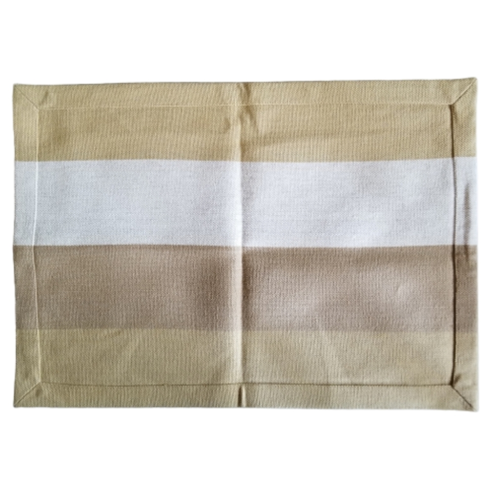 Pottery Barn Wide Striped Cloth Placemats Set of 4 Tan Cream Dinner Table Heavy